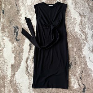 modern citizen fei organic cotton tie-front midi dress in black — small